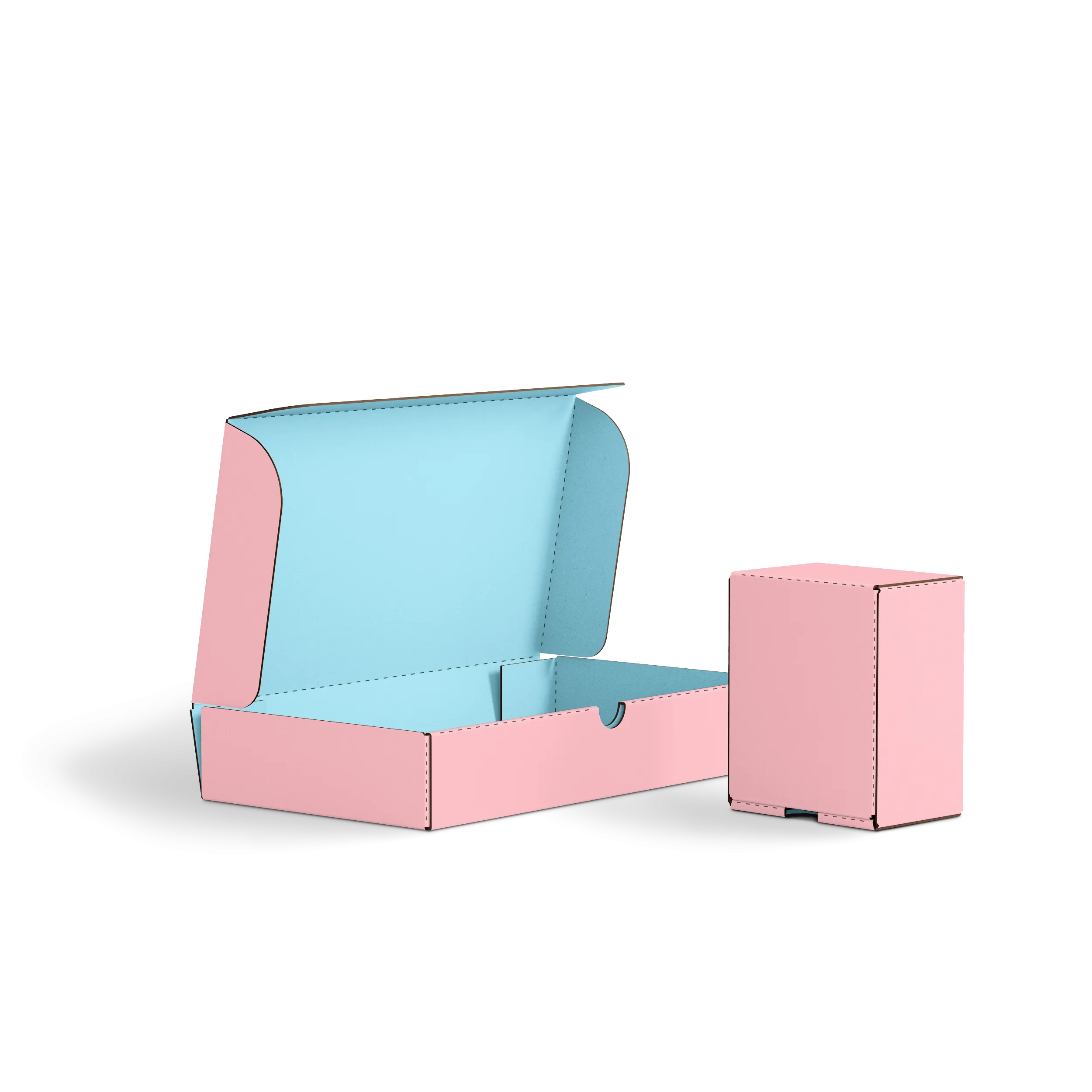 Коробка с откидной крышкой FEFCO 0426 | Т24Е | PANTONE 197 U | PANTONE 290 U | РОЗОВЫЙ-НЕБО